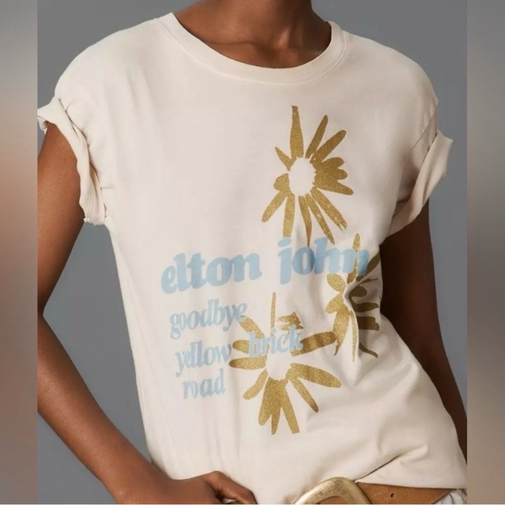 Letluv Elton John Graphic Tee in Cream and Gold/ size M/ Perfect condition